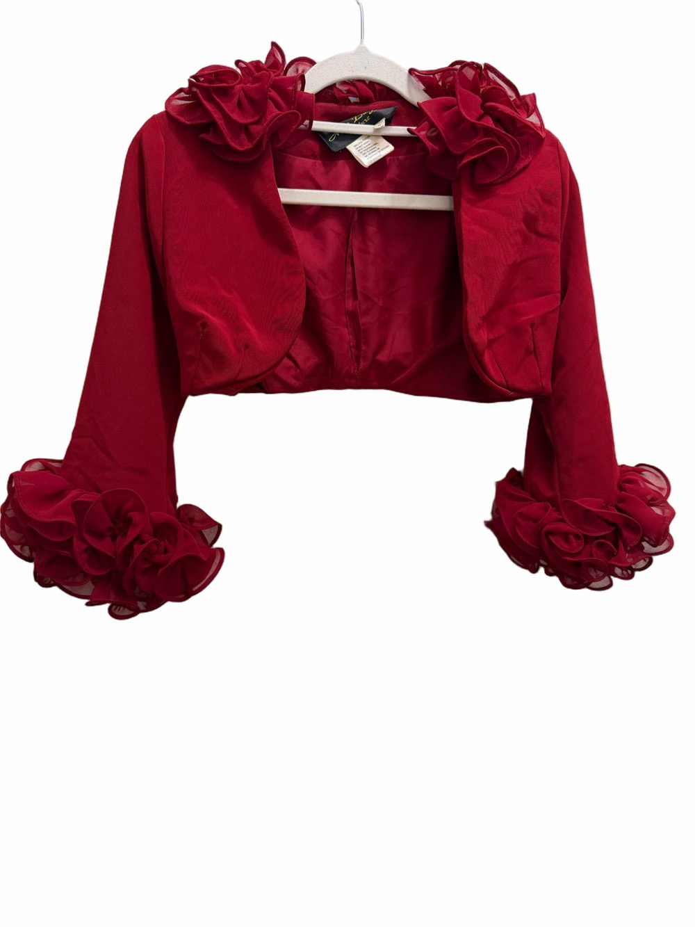 Mac Duggal Red Dress With Cropped Jacket Size 6 W/ Detailed Embroidered Roses - Picture 10 of 16